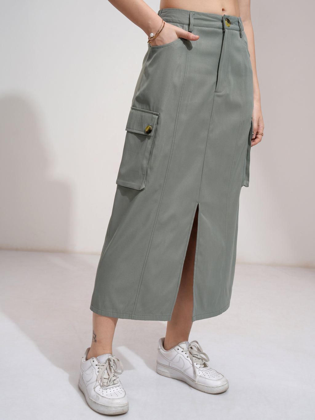 Tokyo Talkies Women Olive Midi Skirt - Olive - Image 6