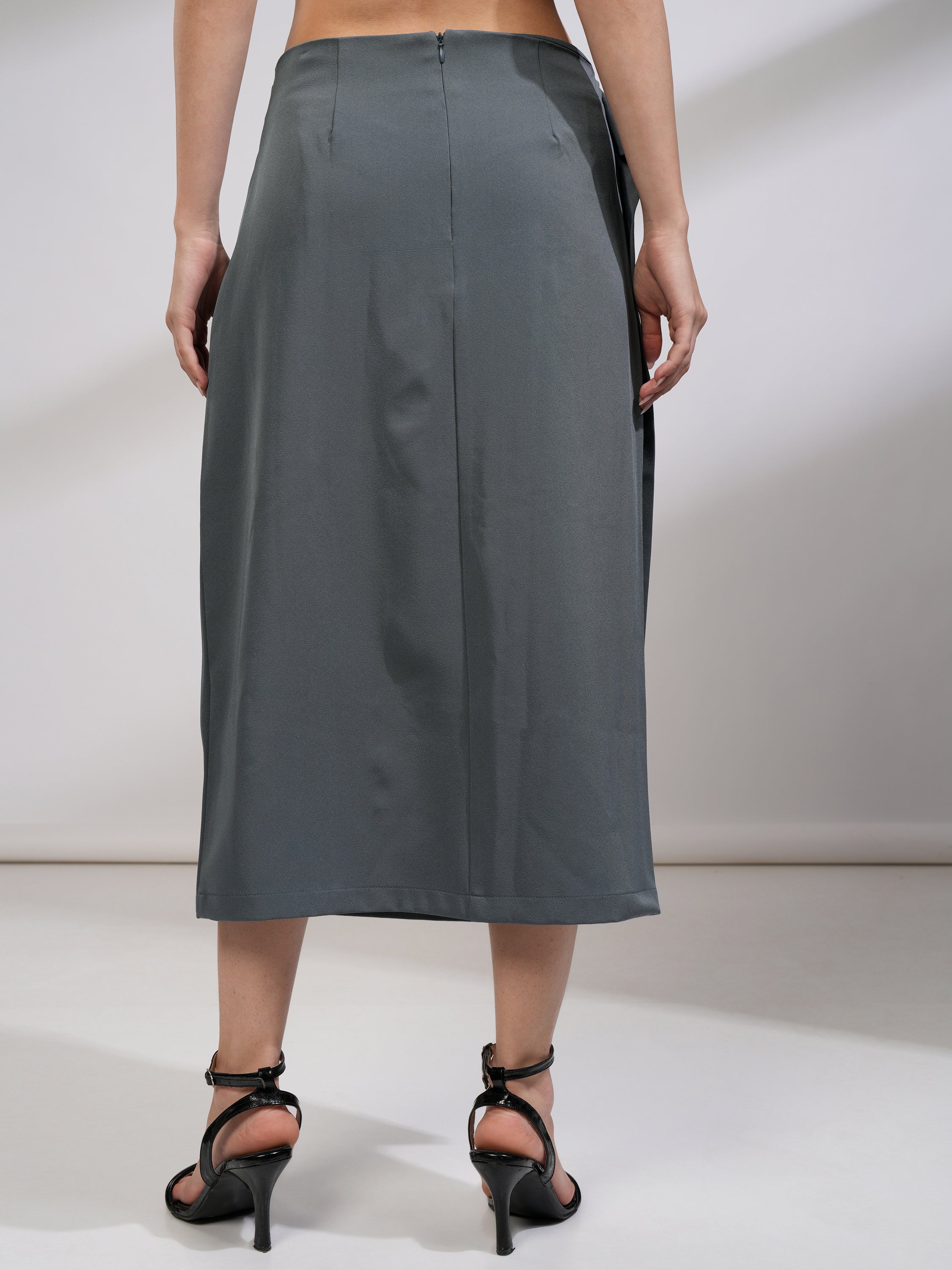 Tokyo Talkies Women Grey Midi Skirt - Grey - Image 3