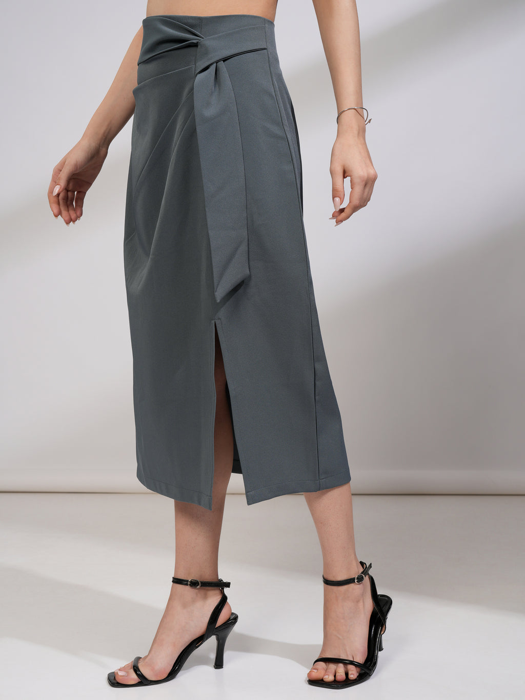 Tokyo Talkies Women Grey Midi Skirt - Grey - Image 4