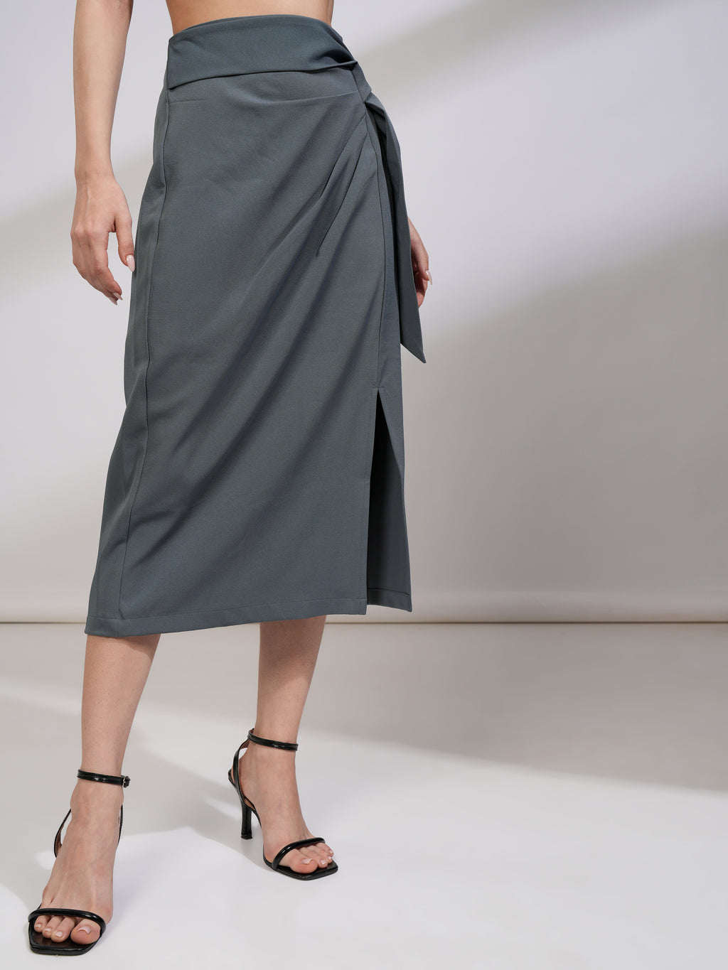 Tokyo Talkies Women Grey Midi Skirt - Grey - Image 6
