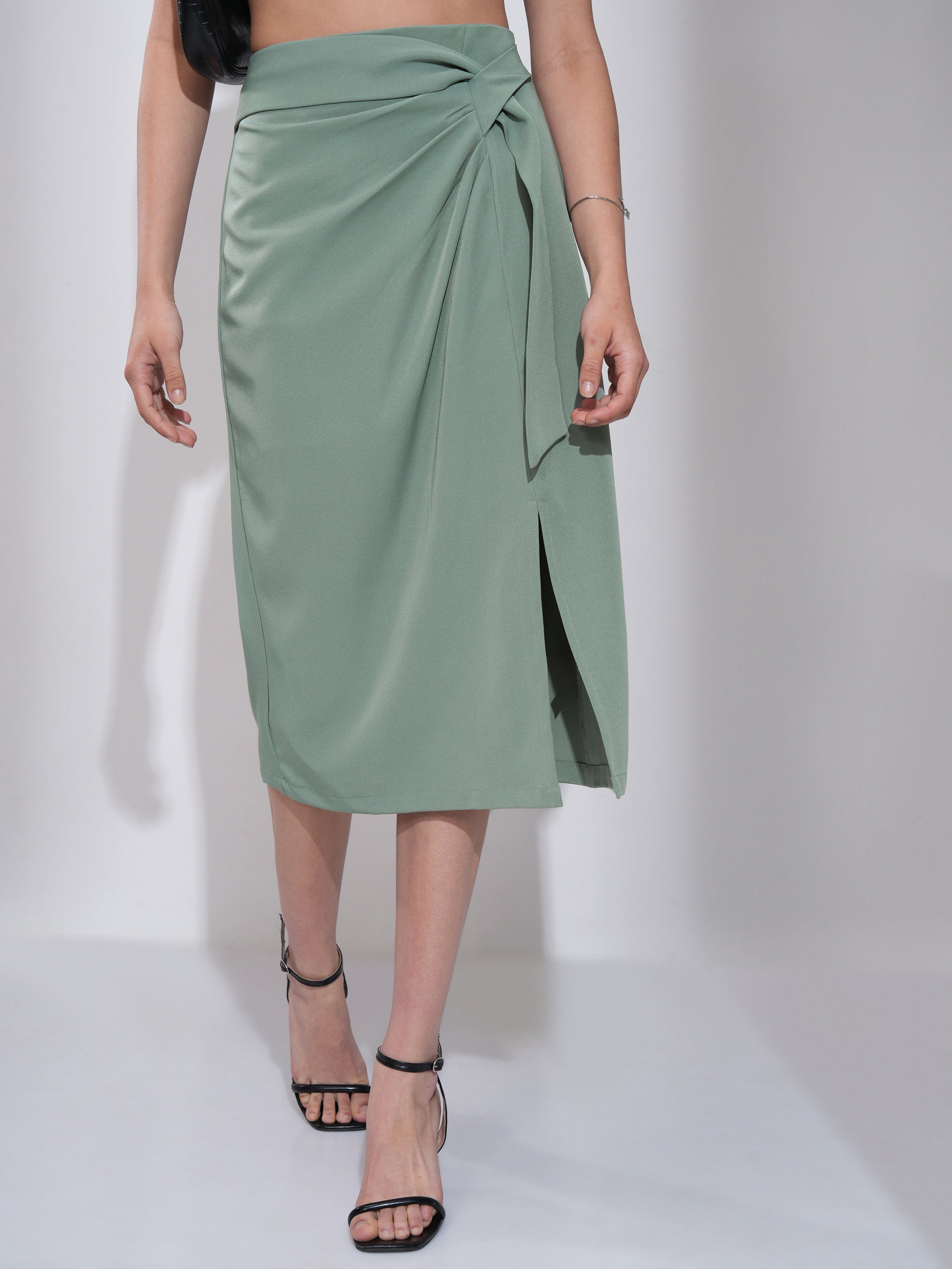 Tokyo Talkies Women Green Midi Skirt - Green - Image 1