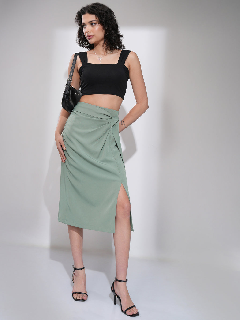 Tokyo Talkies Women Green Midi Skirt - Green - Image 2