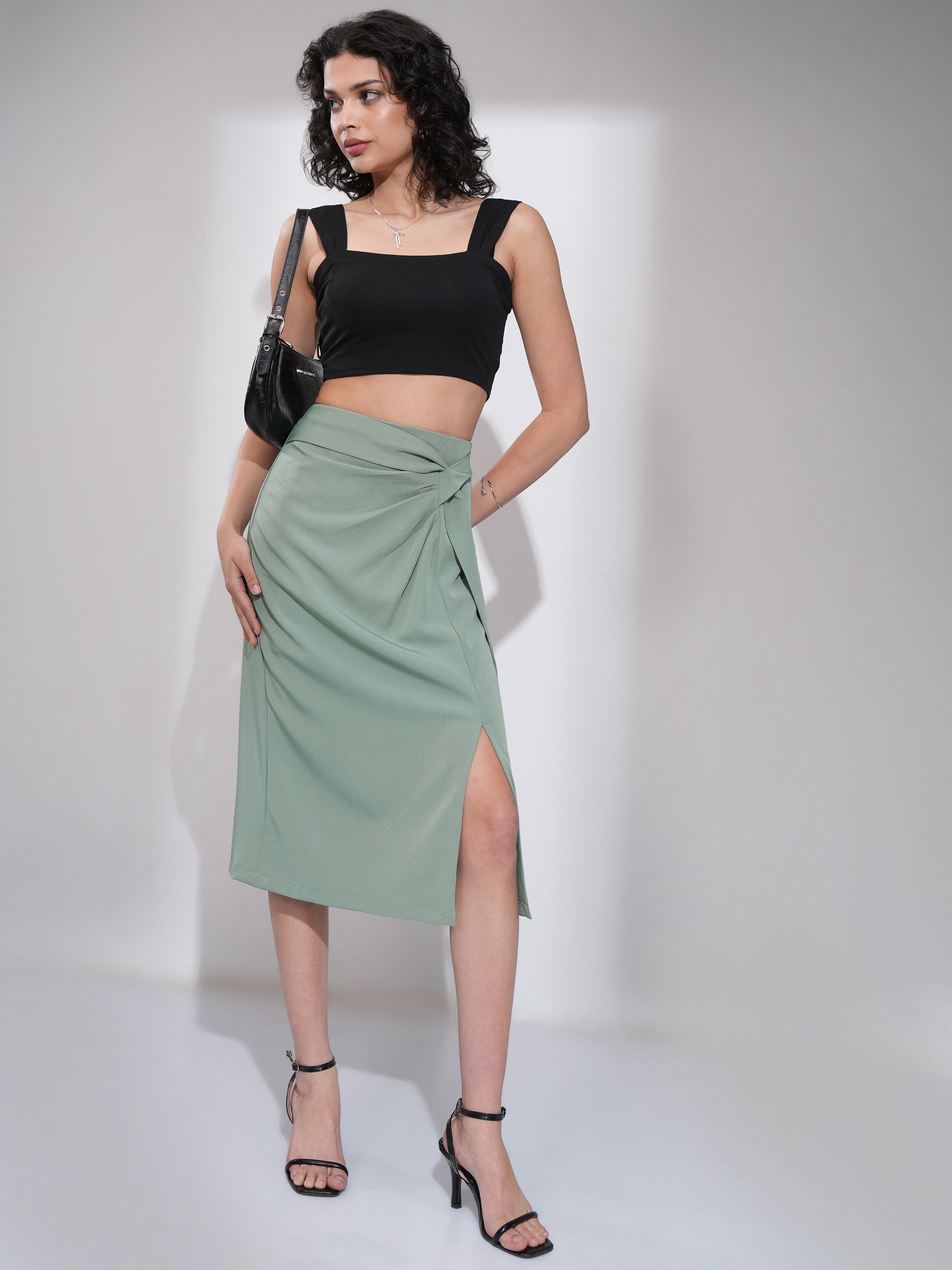 Tokyo Talkies Women Green Midi Skirt - Green - Image 2