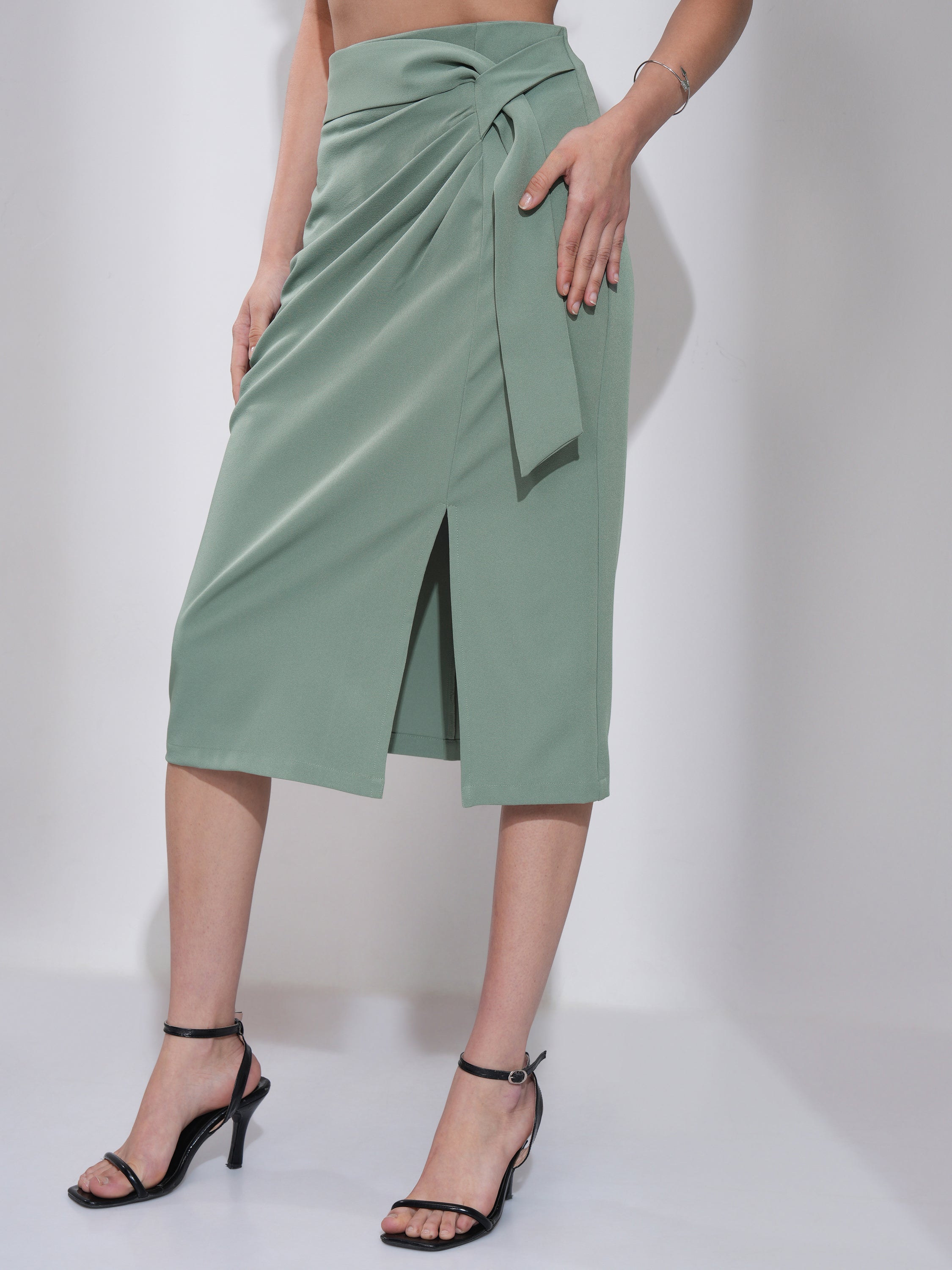 Tokyo Talkies Women Green Midi Skirt - Green - Image 4