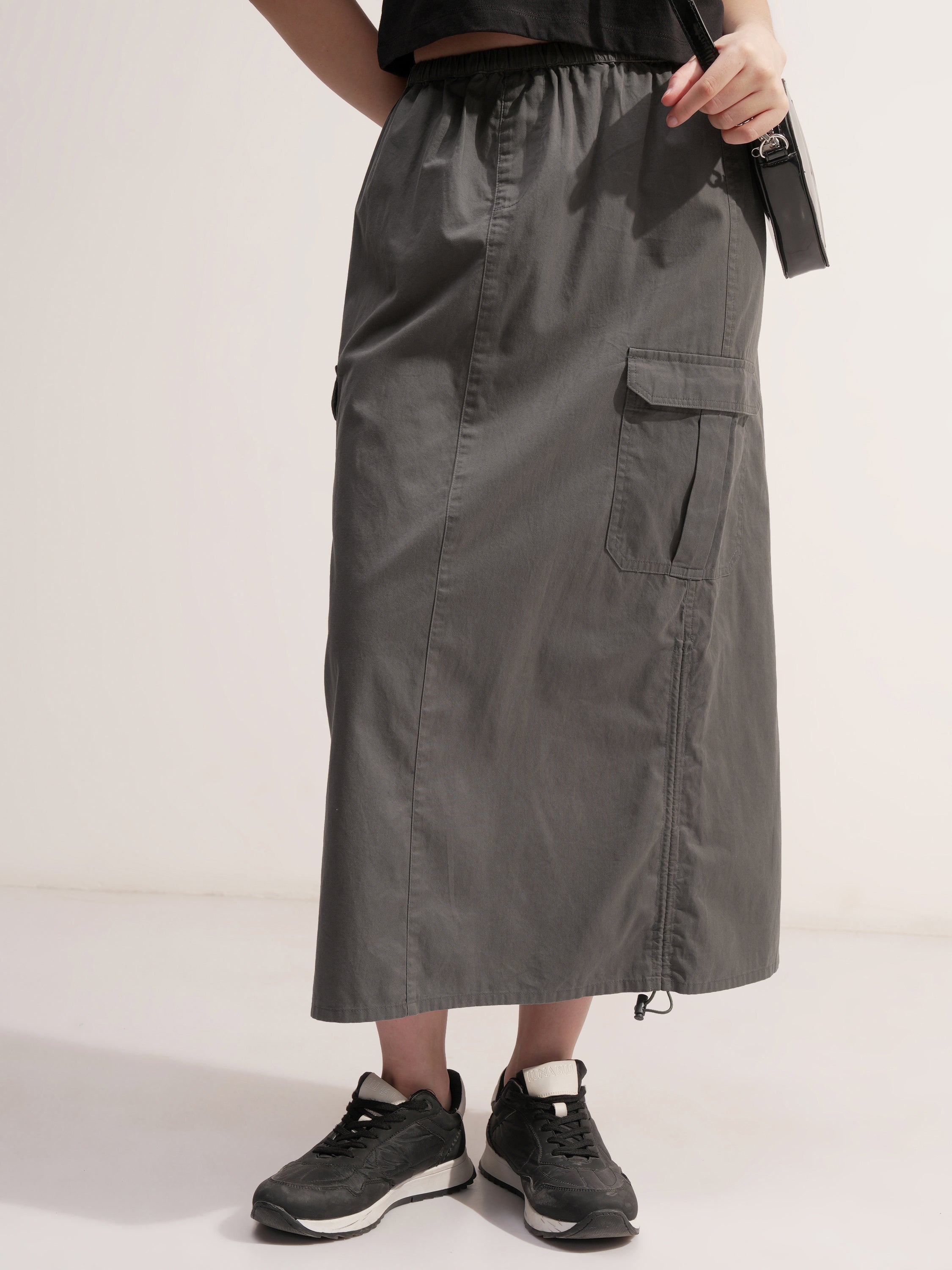 Tokyo Talkies Women Grey Midi Skirt - Grey - Image 1
