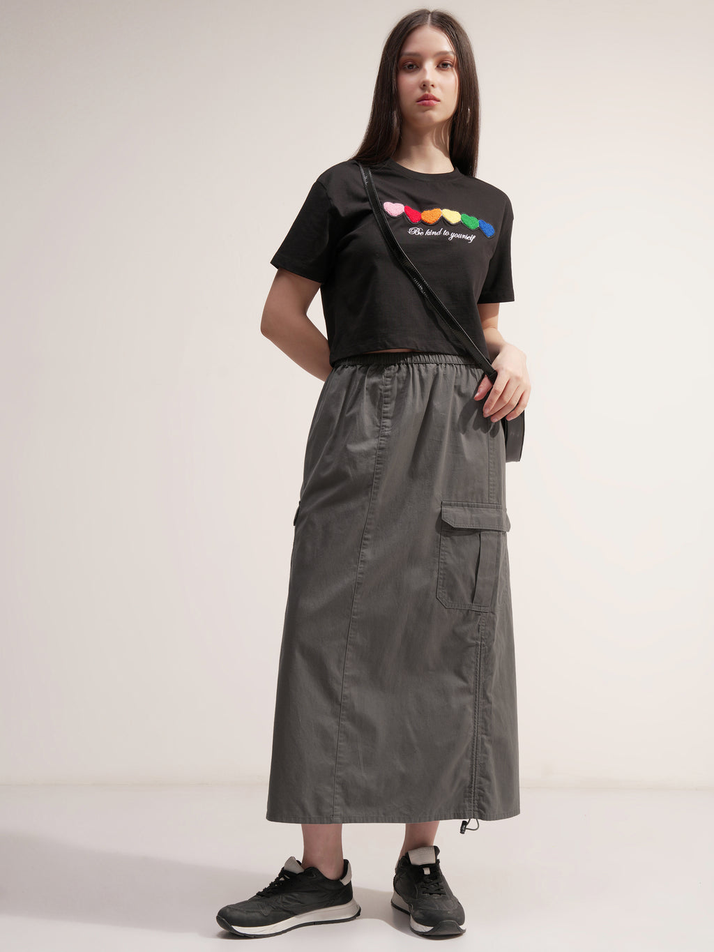 Tokyo Talkies Women Grey Midi Skirt - Grey - Image 2