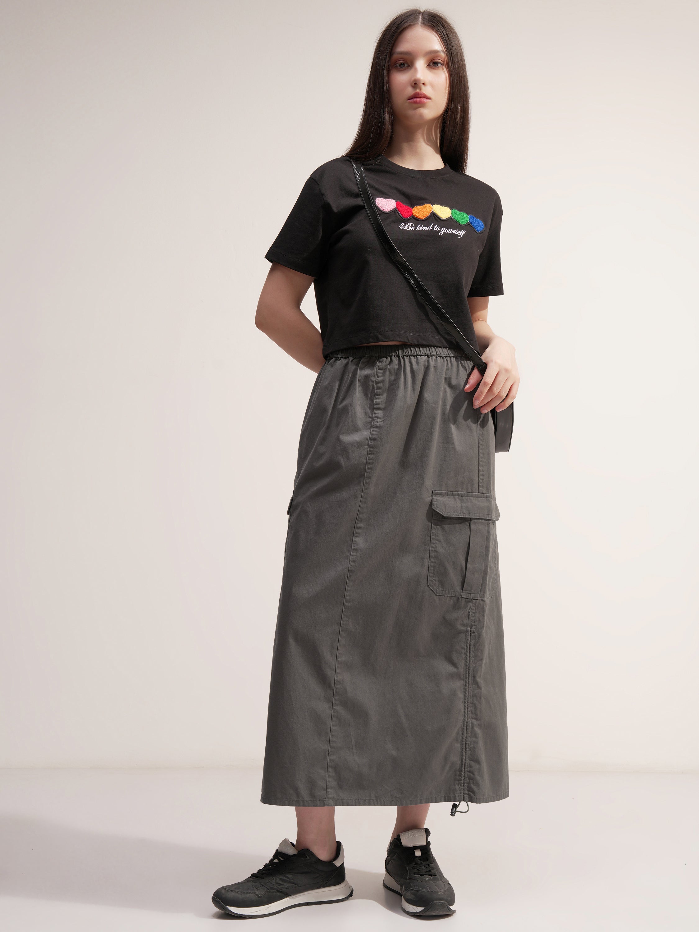 Tokyo Talkies Women Grey Midi Skirt - Grey - Image 2