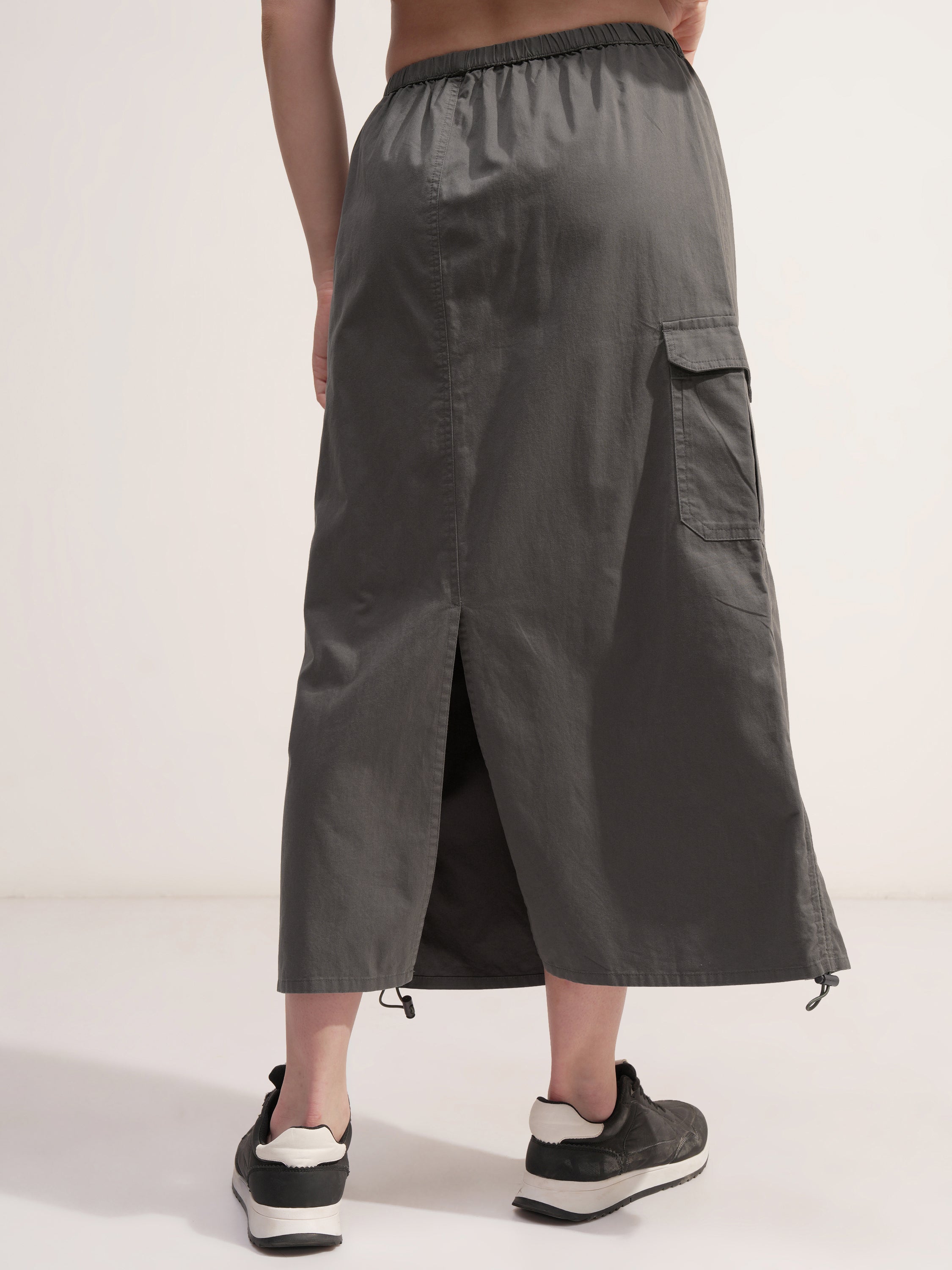 Tokyo Talkies Women Grey Midi Skirt - Grey - Image 3