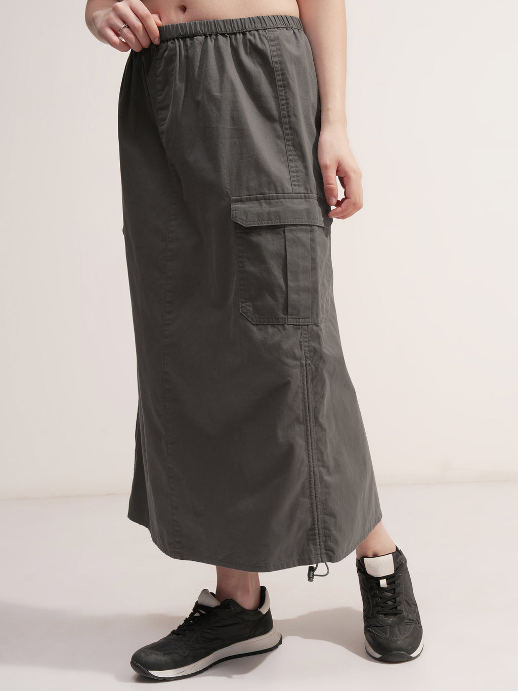 Tokyo Talkies Women Grey Midi Skirt - Grey - Image 4