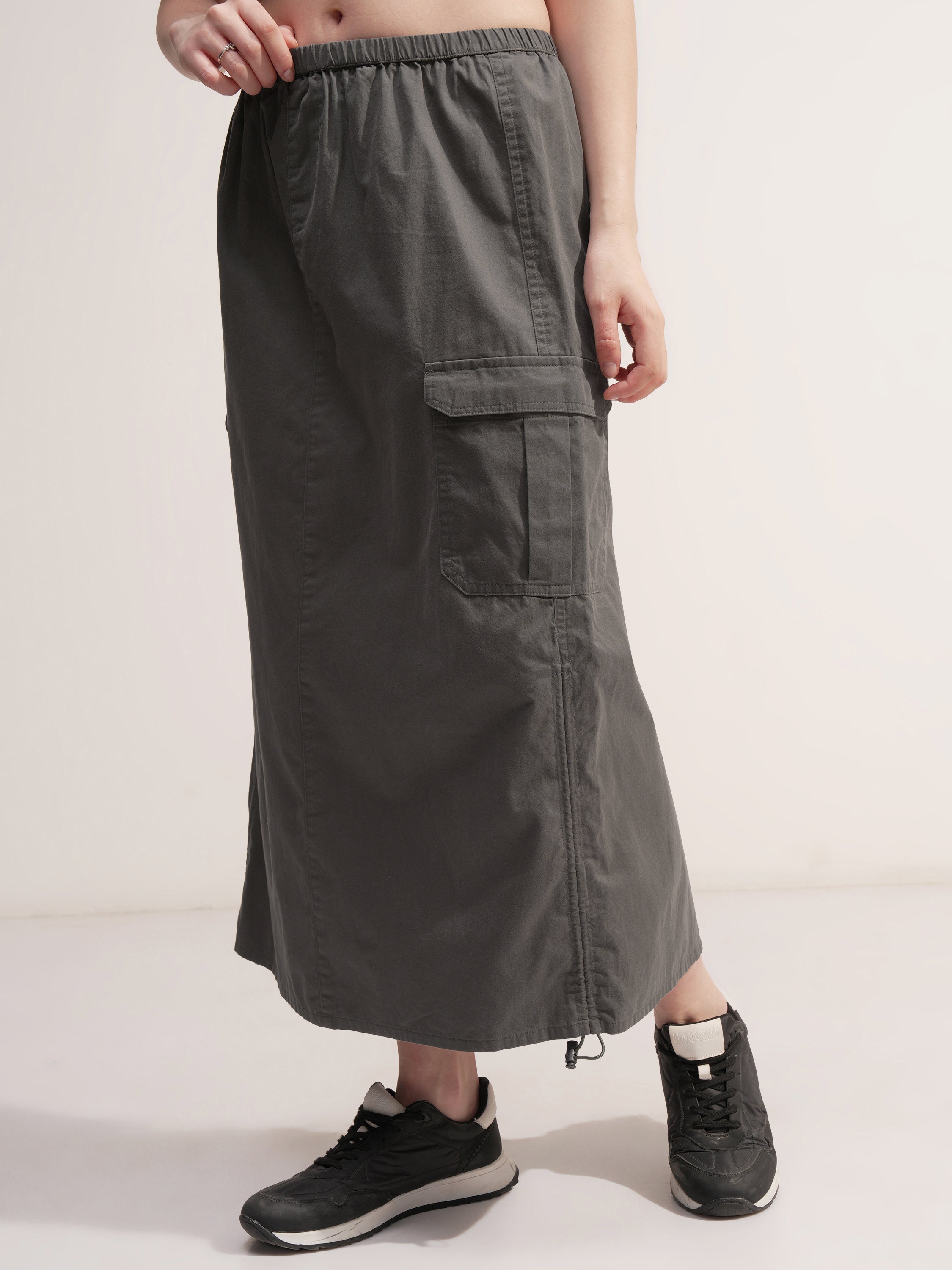 Tokyo Talkies Women Grey Midi Skirt - Grey - Image 4