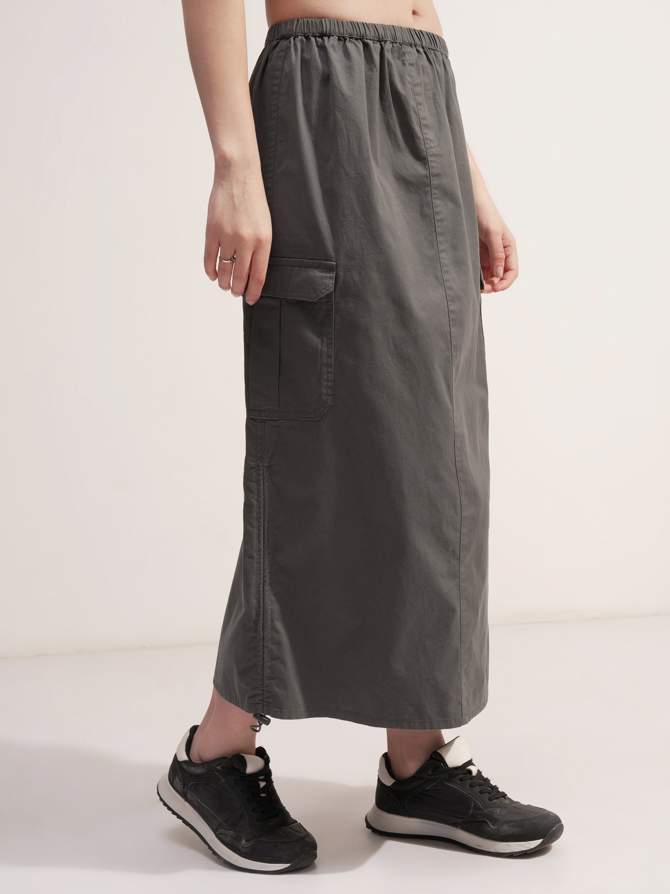 Tokyo Talkies Women Grey Midi Skirt - Grey - Image 6