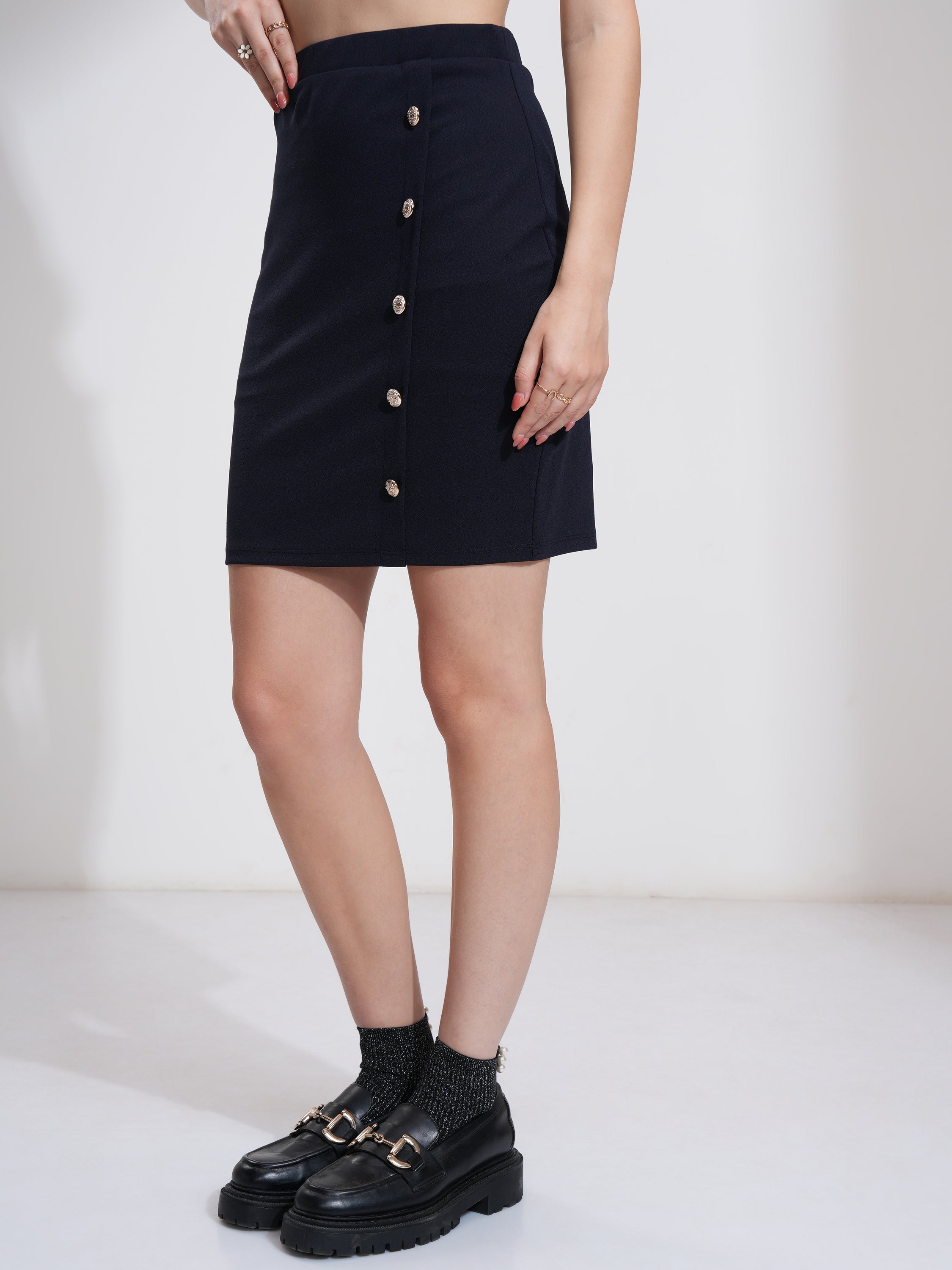 Tokyo Talkies Women Navy Blue Mini Skirt - Navy Blue - Image 4