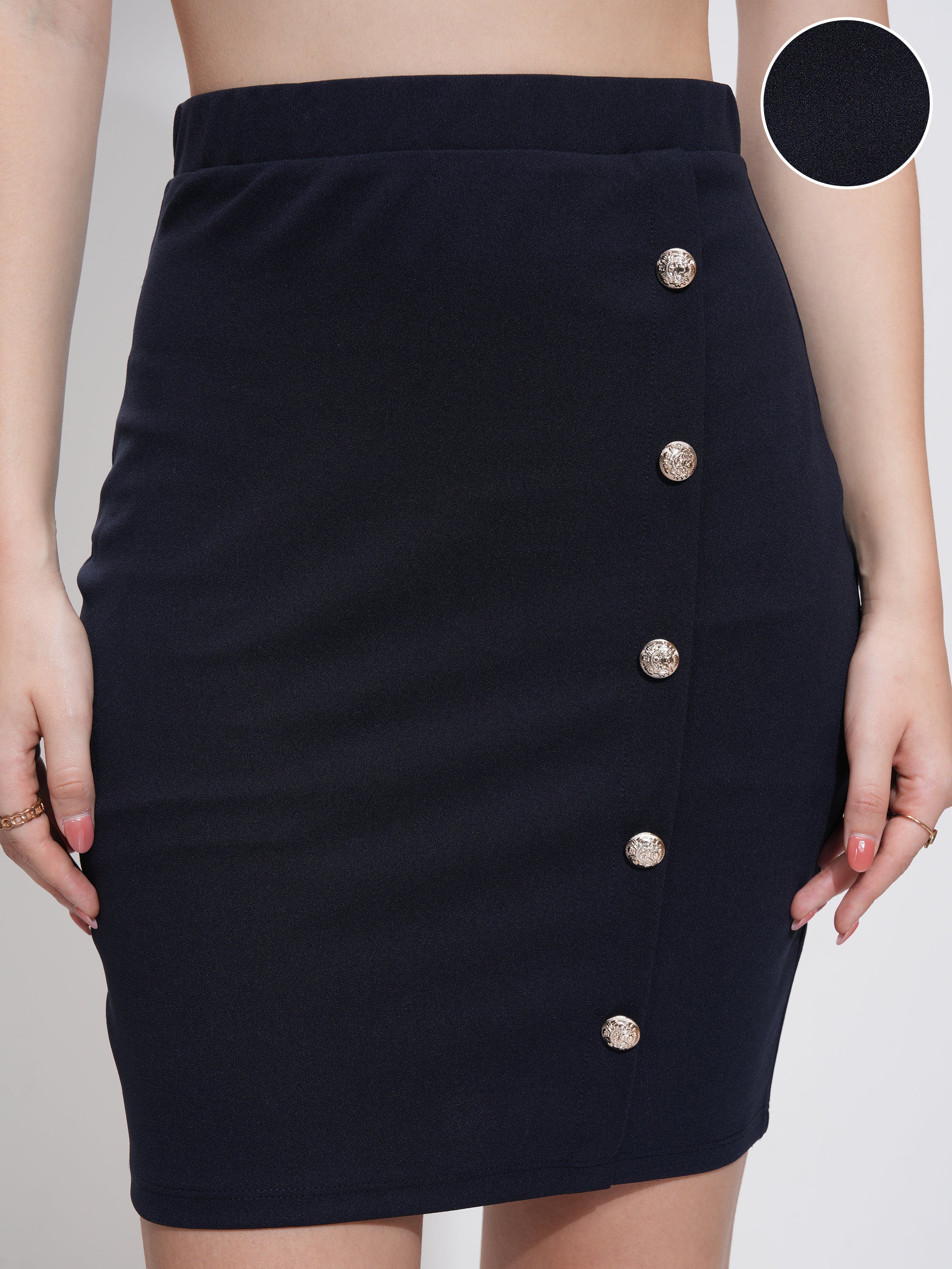 Tokyo Talkies Women Navy Blue Mini Skirt - Navy Blue - Image 5