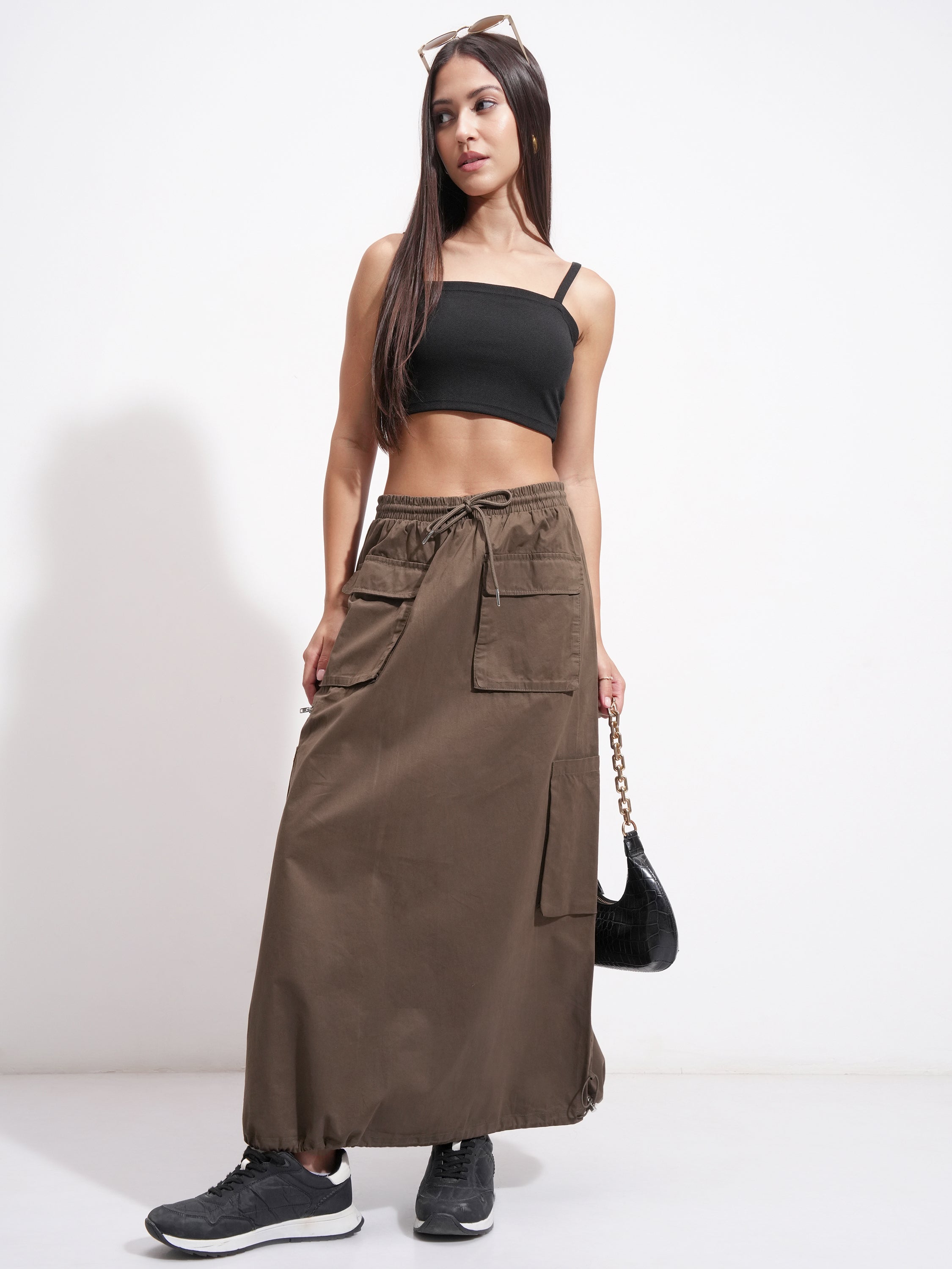 Tokyo Talkies Women Brown Above Knee Skirt - Brown - Image 2