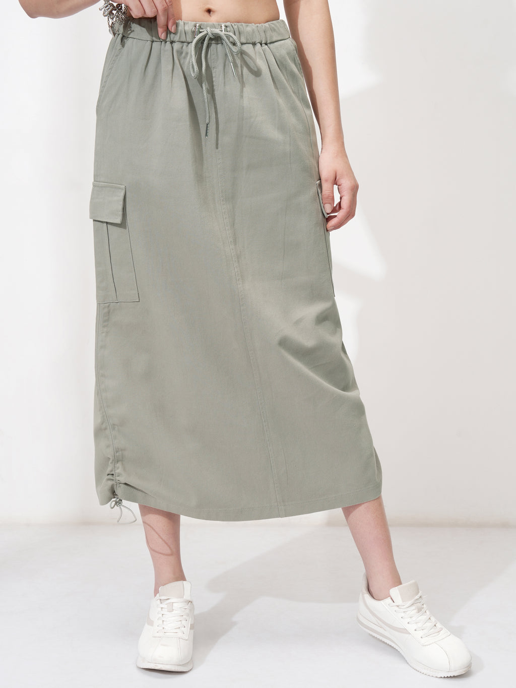 Tokyo Talkies Women Olive Midi Skirt - Olive - Image 1