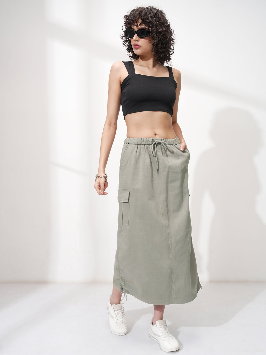 Tokyo Talkies Women Olive Midi Skirt - Olive - Image 2