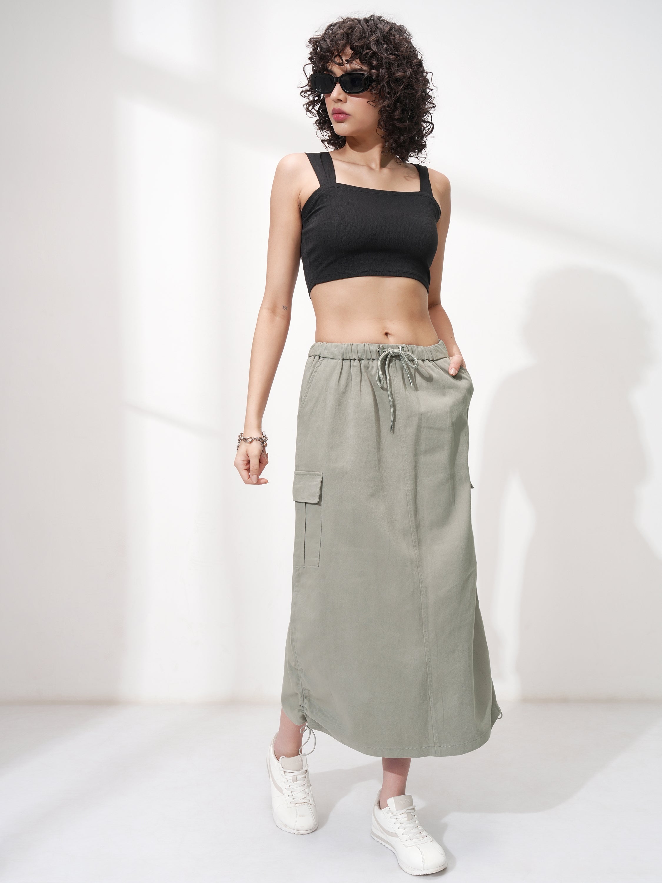 Tokyo Talkies Women Olive Midi Skirt - Olive - Image 2