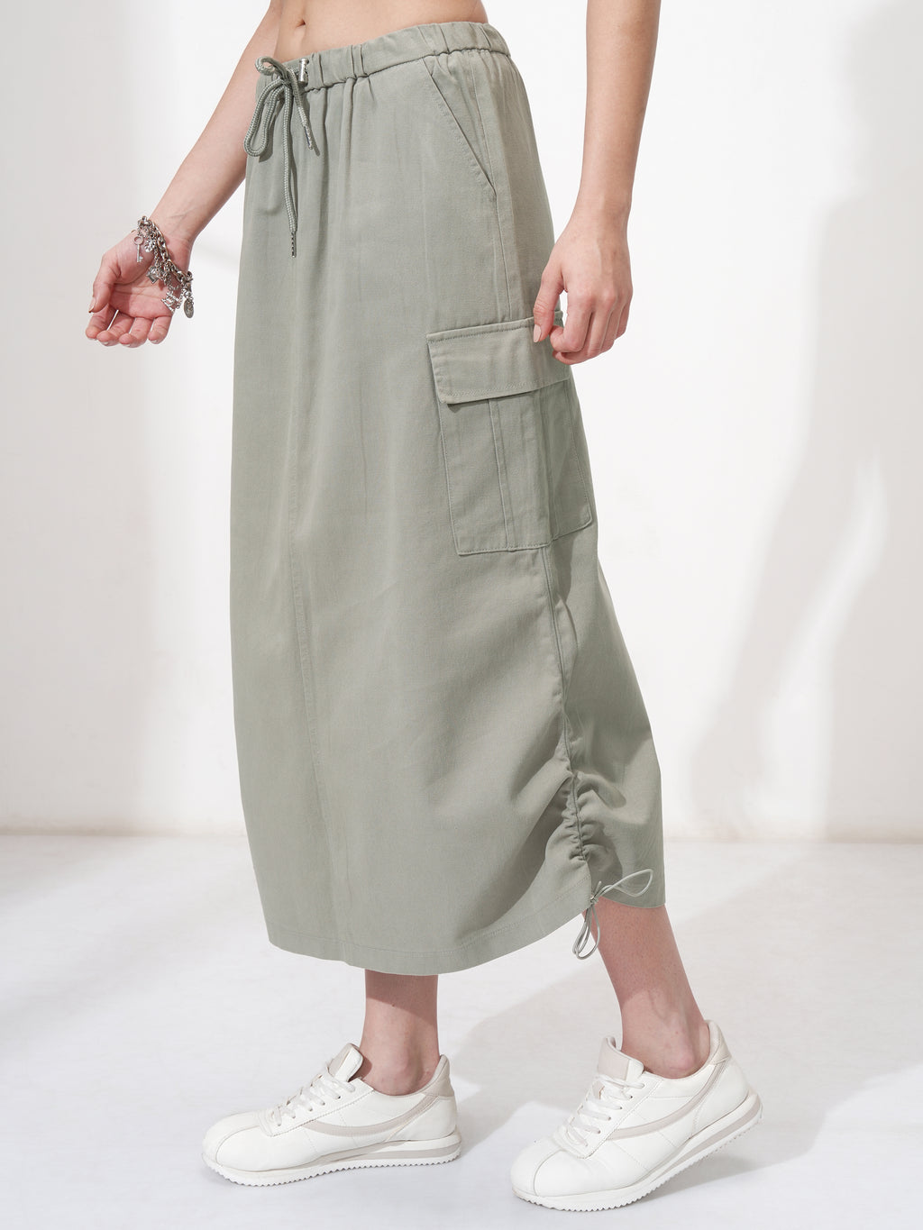 Tokyo Talkies Women Olive Midi Skirt - Olive - Image 4