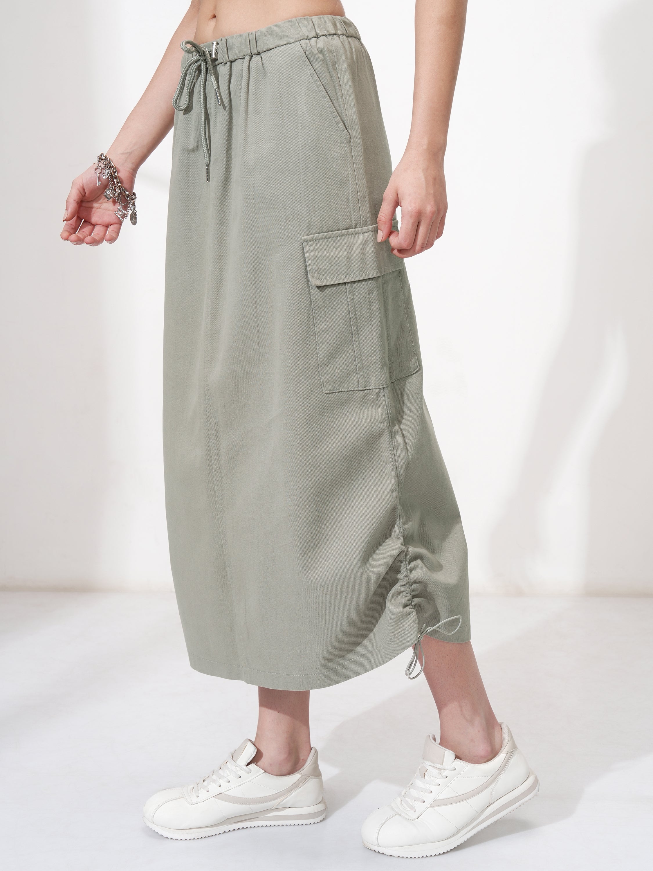 Tokyo Talkies Women Olive Midi Skirt - Olive - Image 4