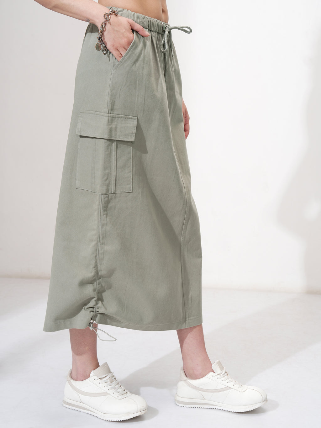 Tokyo Talkies Women Olive Midi Skirt - Olive - Image 6