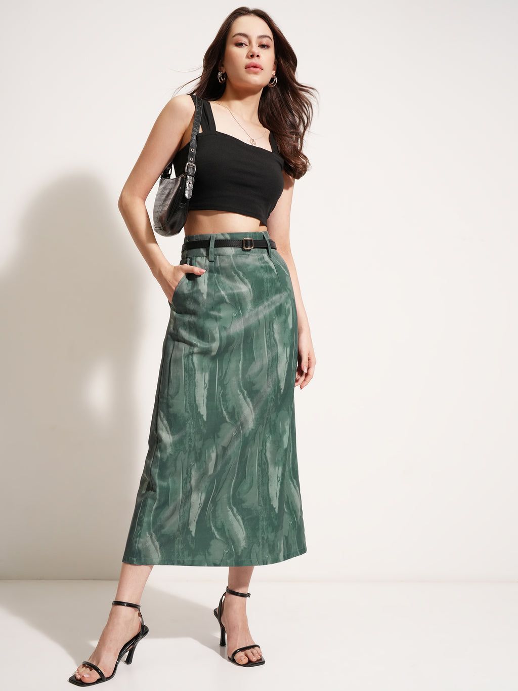 Tokyo Talkies Women Olive Midi Skirt - Olive - Image 2