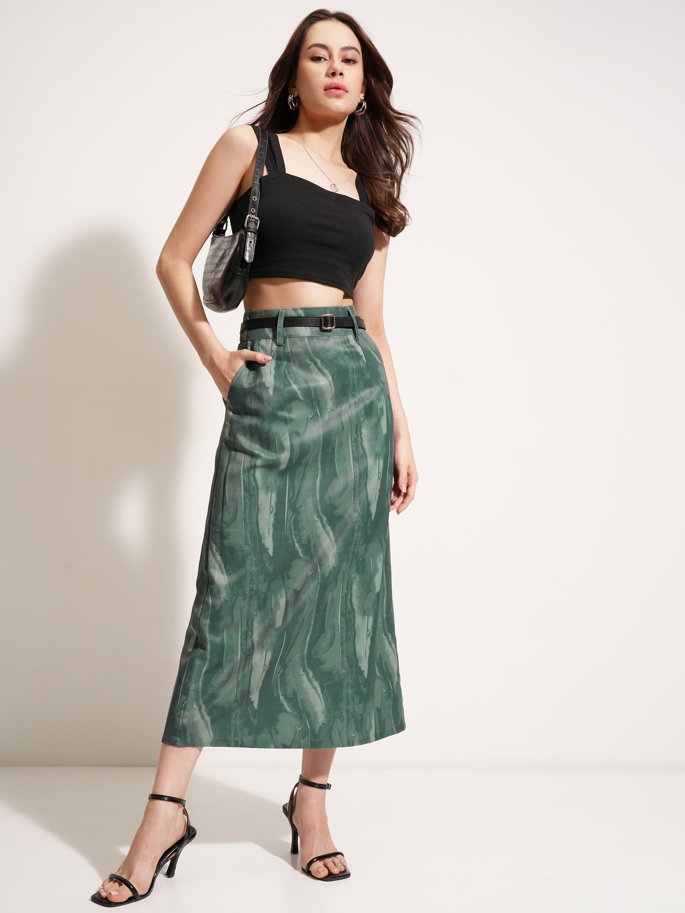 Tokyo Talkies Women Olive Midi Skirt - Olive - Image 2