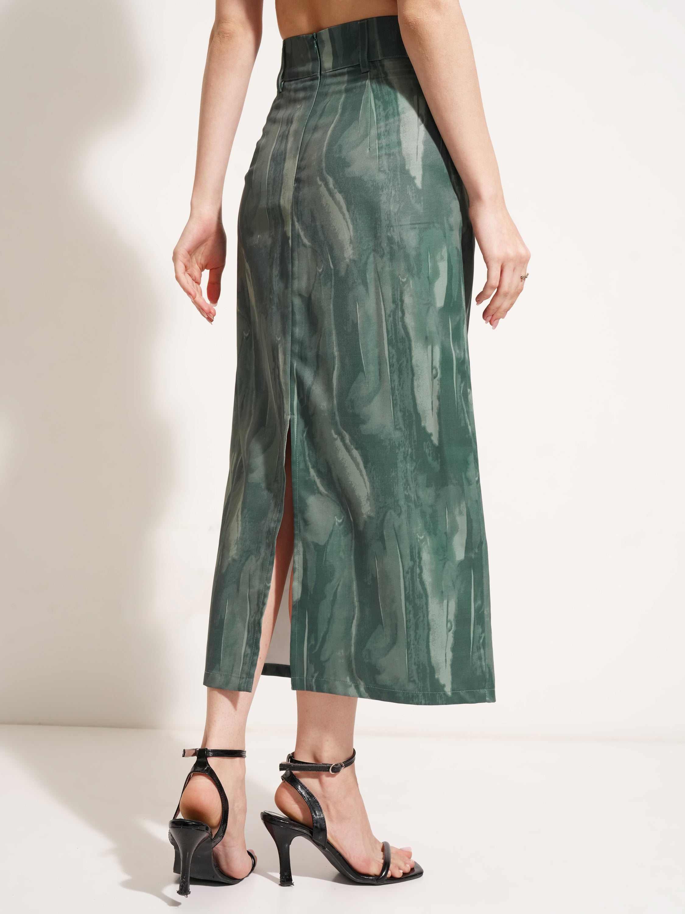 Tokyo Talkies Women Olive Midi Skirt - Olive - Image 3