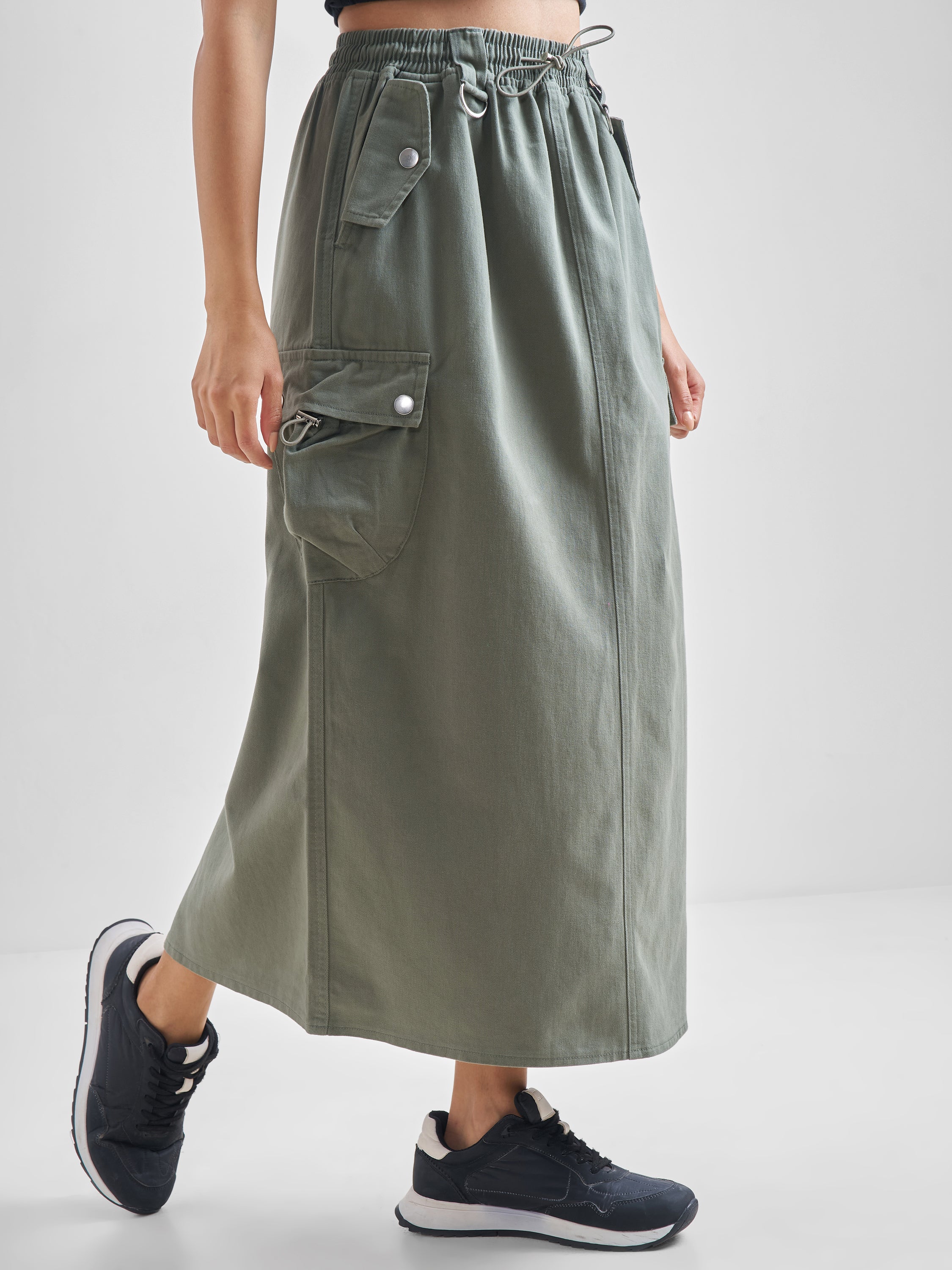 Street By Tokyo Talkies Women Green Straight Midi Skirt - Green - Image 6