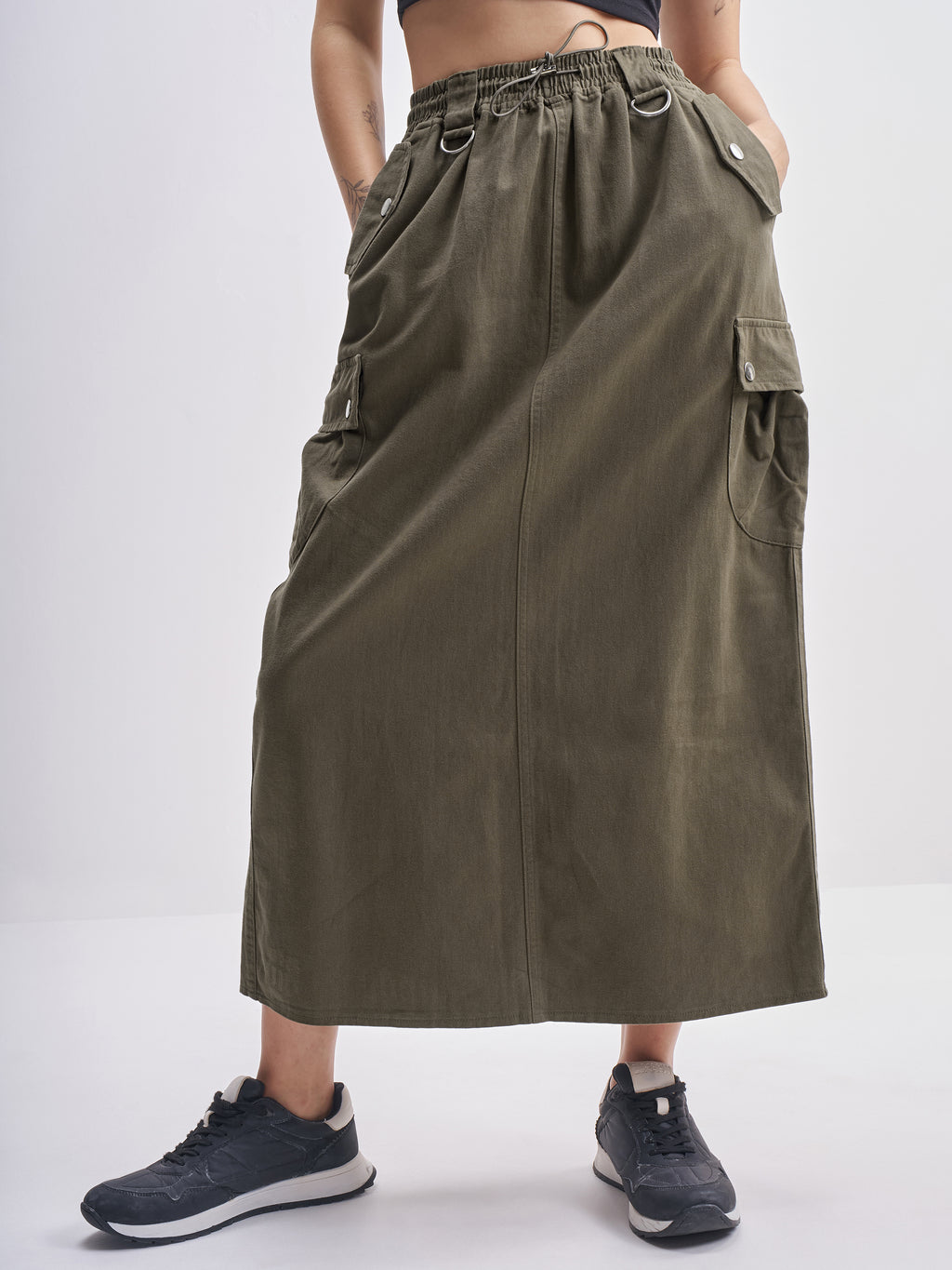 Tokyo Talkies Women Olive Midi Skirt - Olive - Image 1