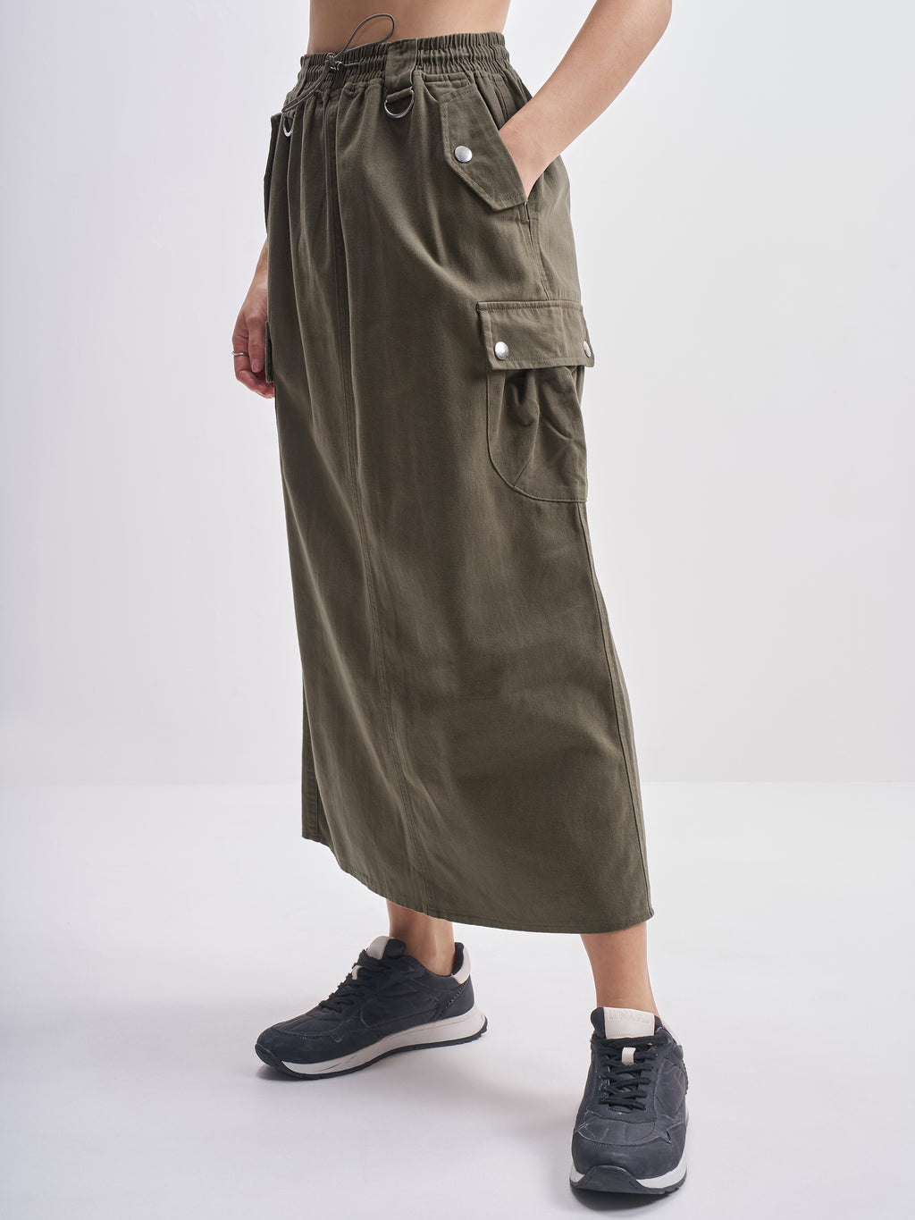 Tokyo Talkies Women Olive Midi Skirt - Olive - Image 4