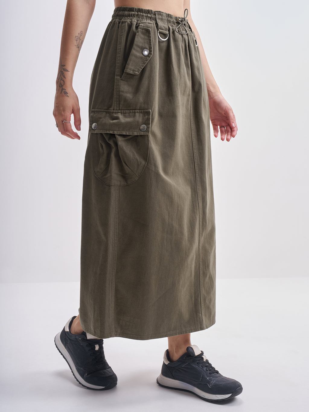Tokyo Talkies Women Olive Midi Skirt - Olive - Image 6