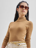 Tokyo Talkies Women Nude Turtle Neck Pullover Sweater - Beige - Image 1