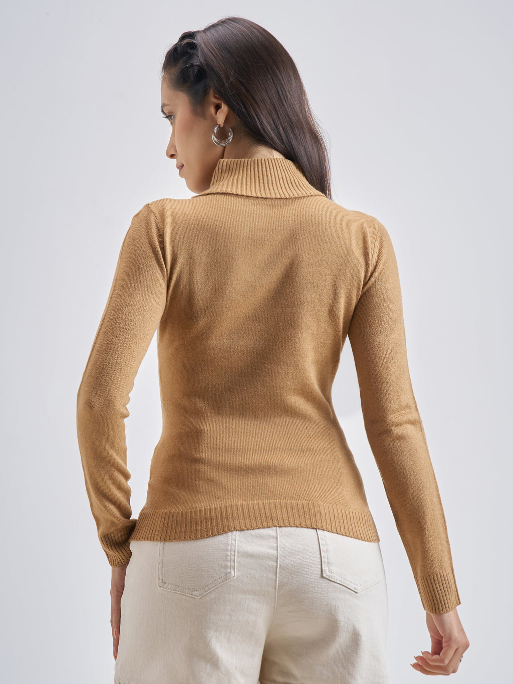 Tokyo Talkies Women Nude Turtle Neck Pullover Sweater - Beige - Image 3