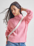 Tokyo Talkies Women Pink High Neck Sweater - Pink - Image 1