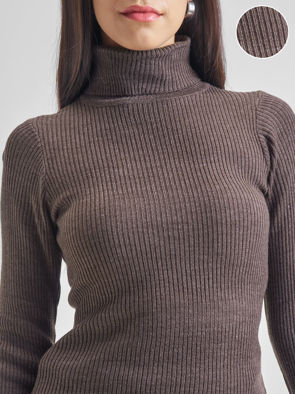 Tokyo Talkies Women Brown Turtle Neck Pullover Sweater - Brown - Image 5
