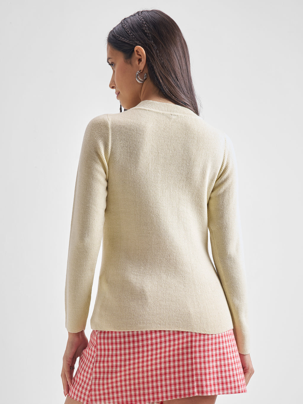 Tokyo Talkies Women Beige Round Neck Long Sleeve Sweater - Beige - Image 3