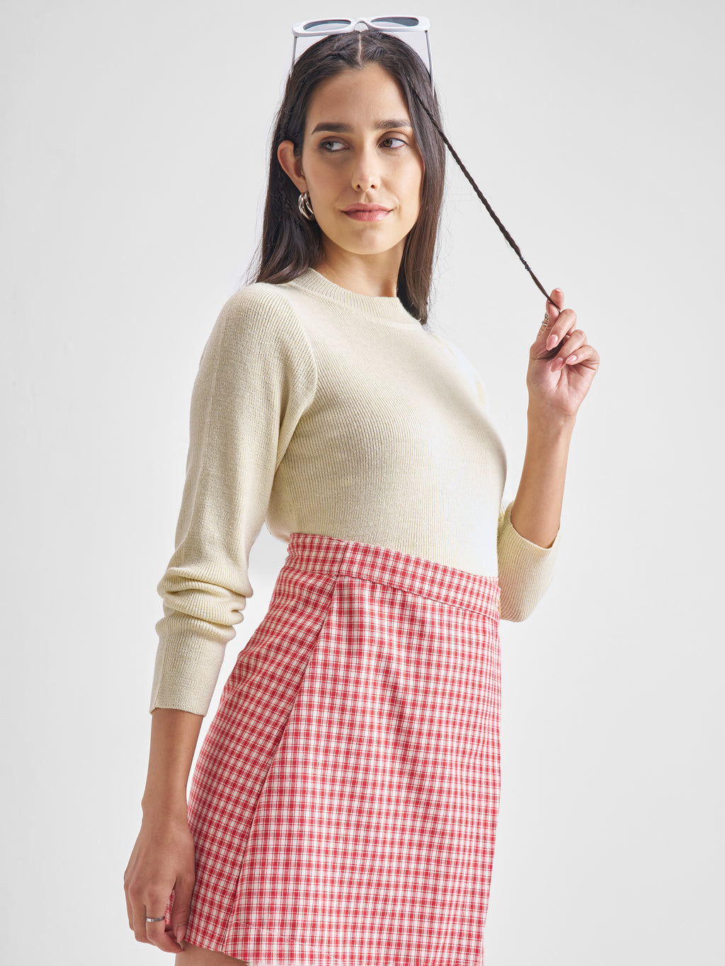 Tokyo Talkies Women Beige Round Neck Long Sleeve Sweater - Beige - Image 6