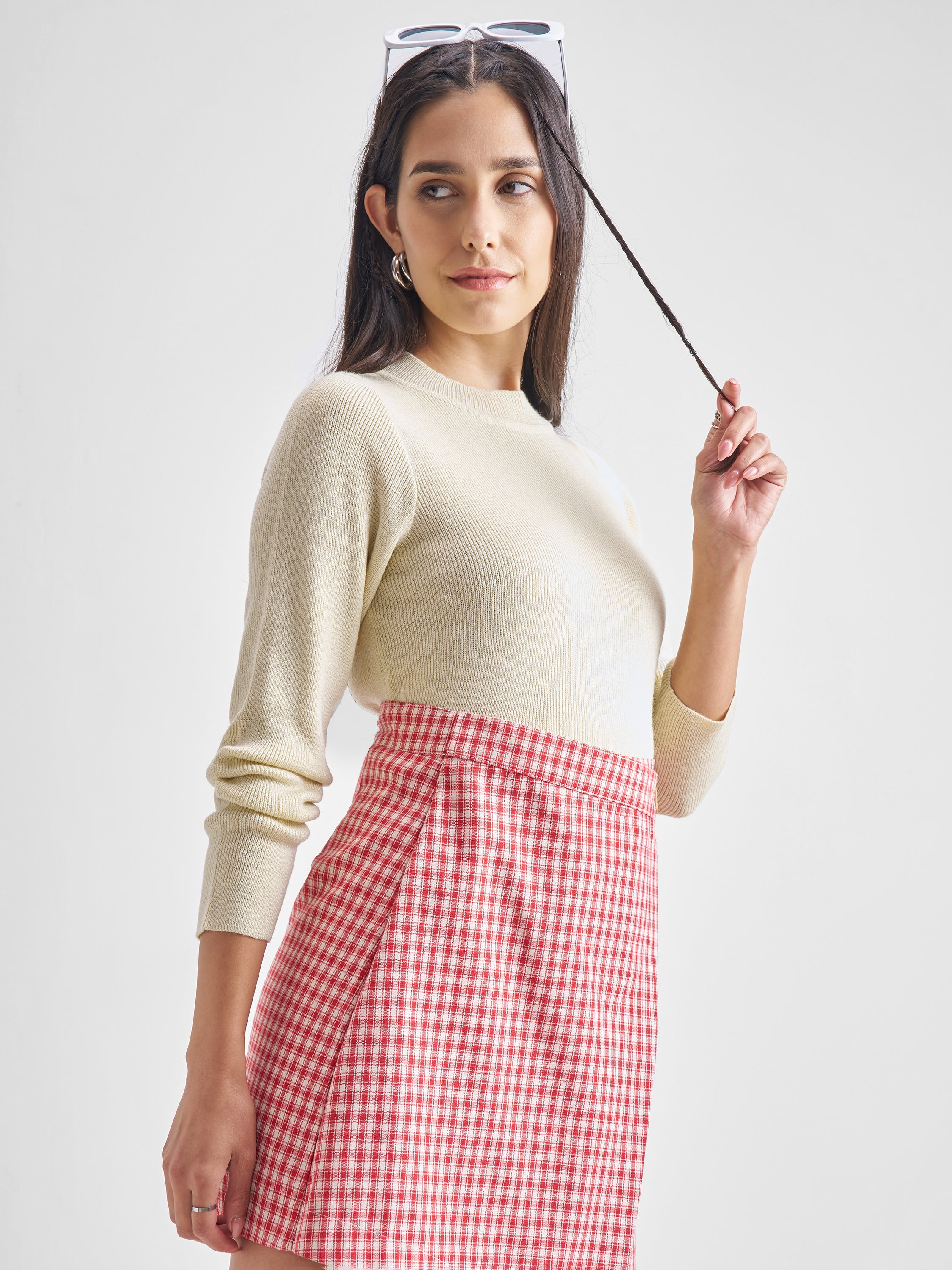 Tokyo Talkies Women Beige Round Neck Long Sleeve Sweater - Beige - Image 6