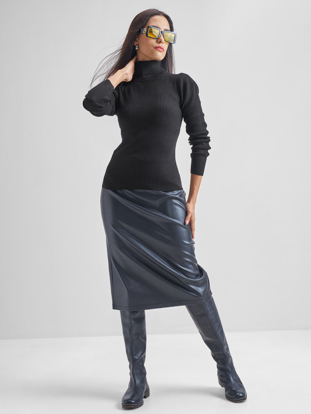 Tokyo Talkies Women Black Turtle Neck Solid Sweater - Black - Image 2