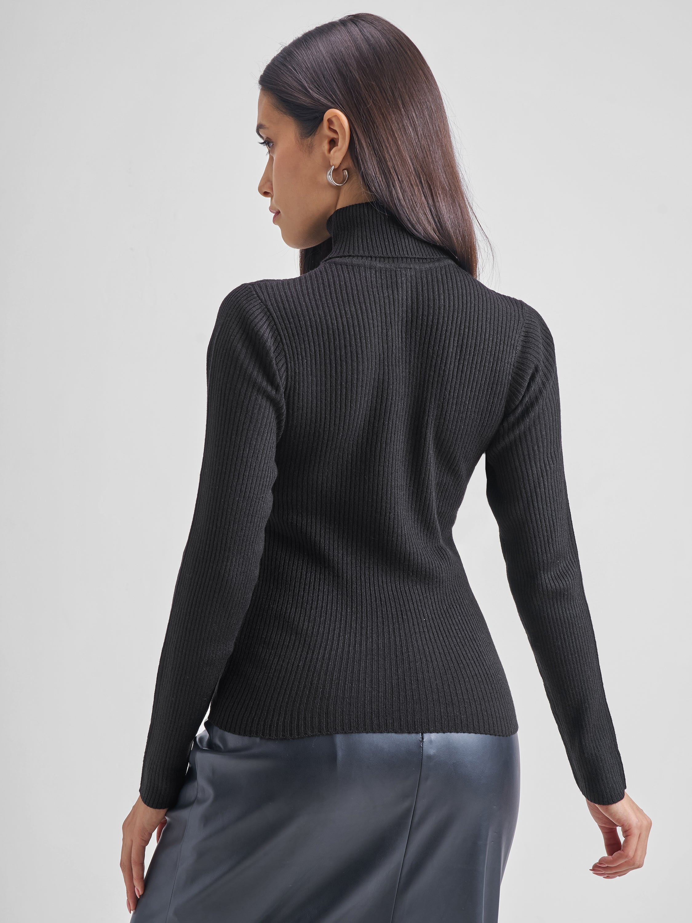 Tokyo Talkies Women Black Turtle Neck Solid Sweater - Black - Image 3