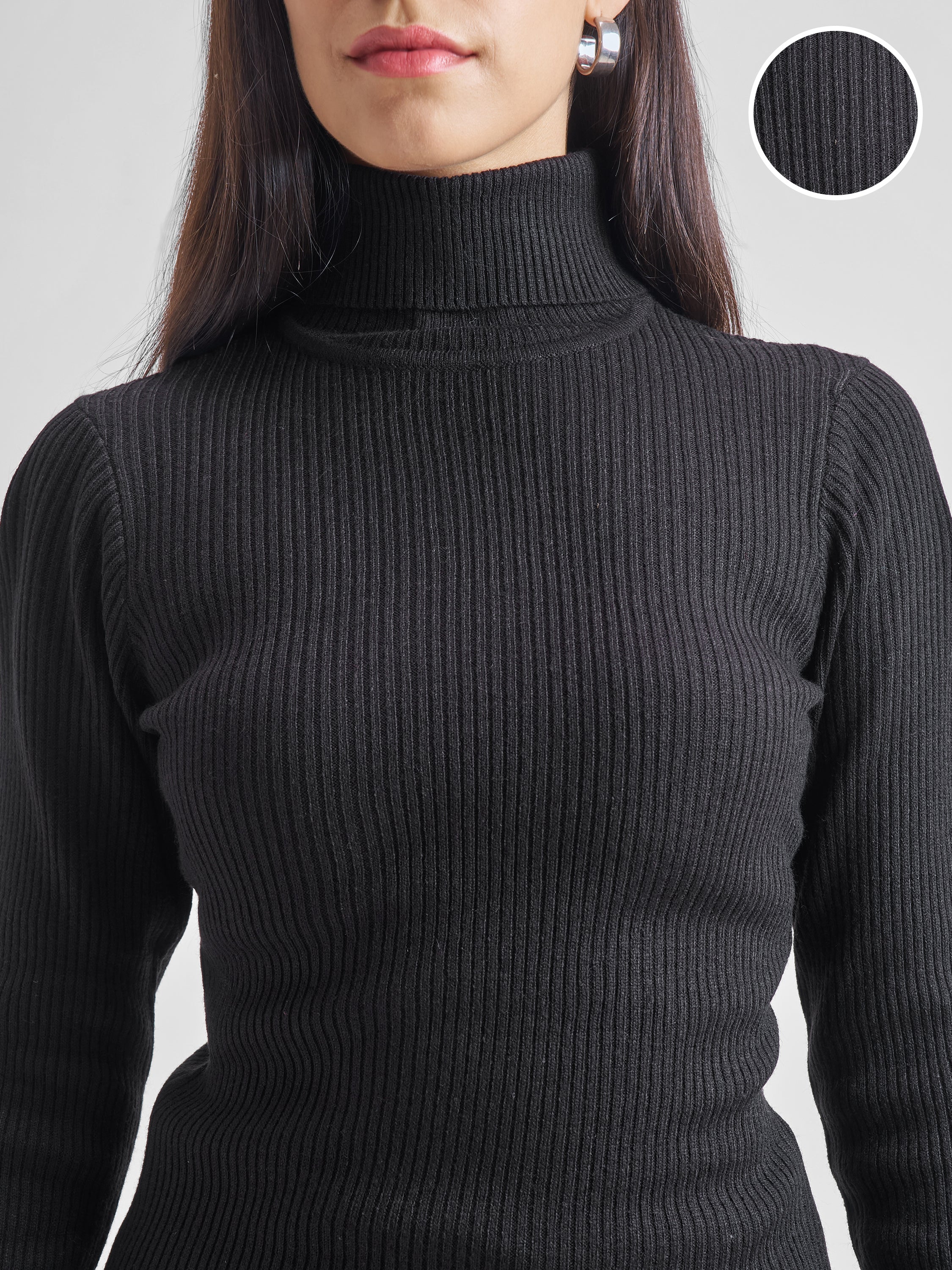 Tokyo Talkies Women Black Turtle Neck Solid Sweater - Black - Image 5