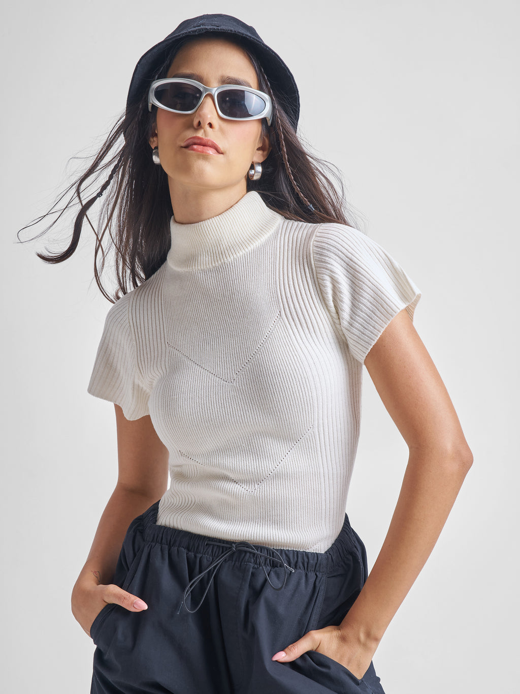 Tokyo Talkies Women White Round Neck Pullover Sweater - White - Image 1