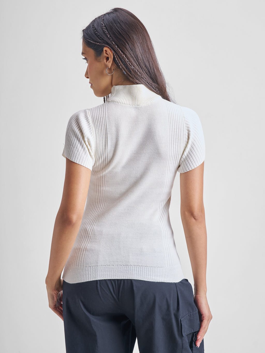 Tokyo Talkies Women White Round Neck Pullover Sweater - White - Image 3