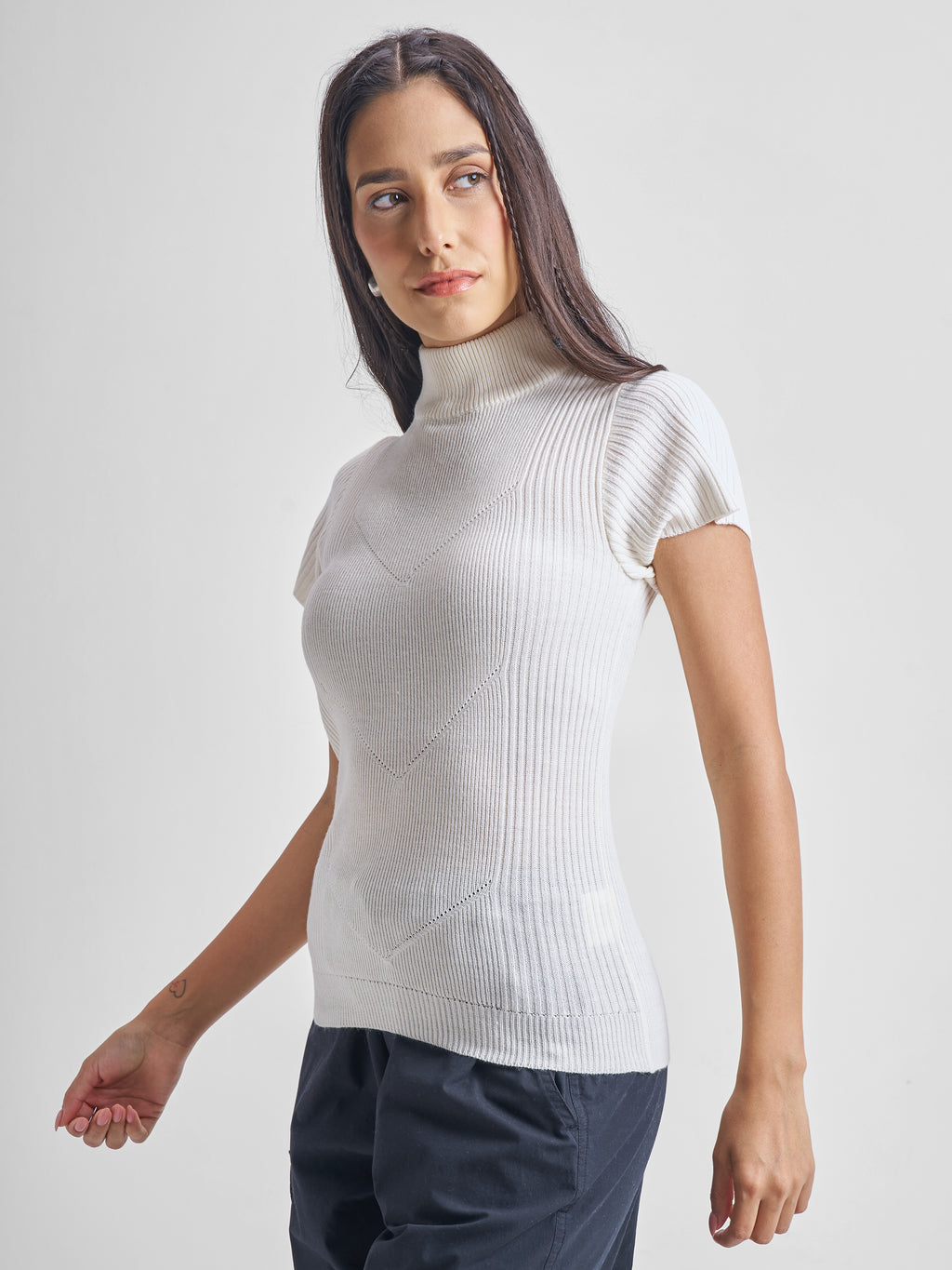 Tokyo Talkies Women White Round Neck Pullover Sweater - White - Image 4