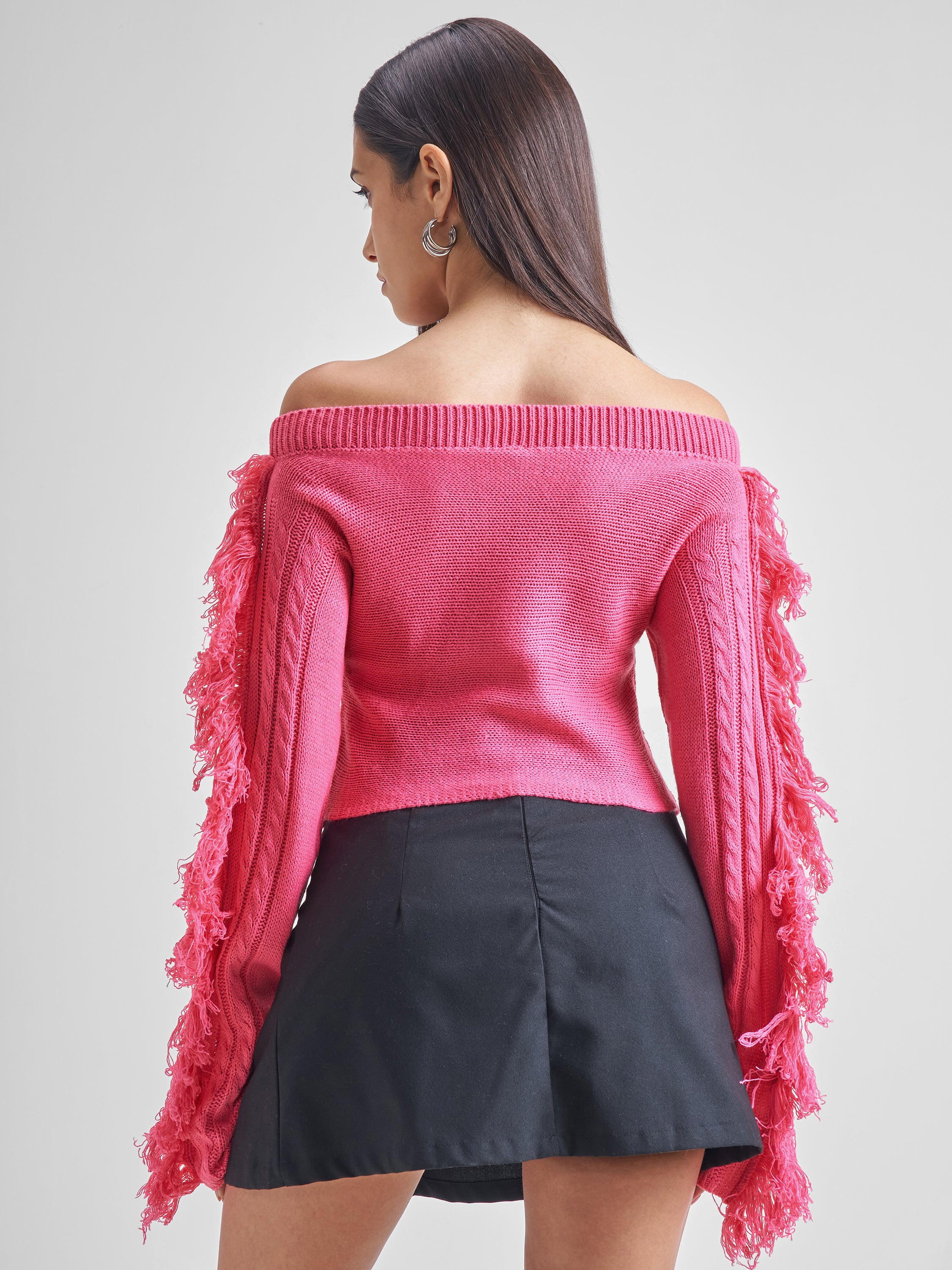 Tokyo Talkies Women Pink Boat Neck Sweater - Pink - Image 3