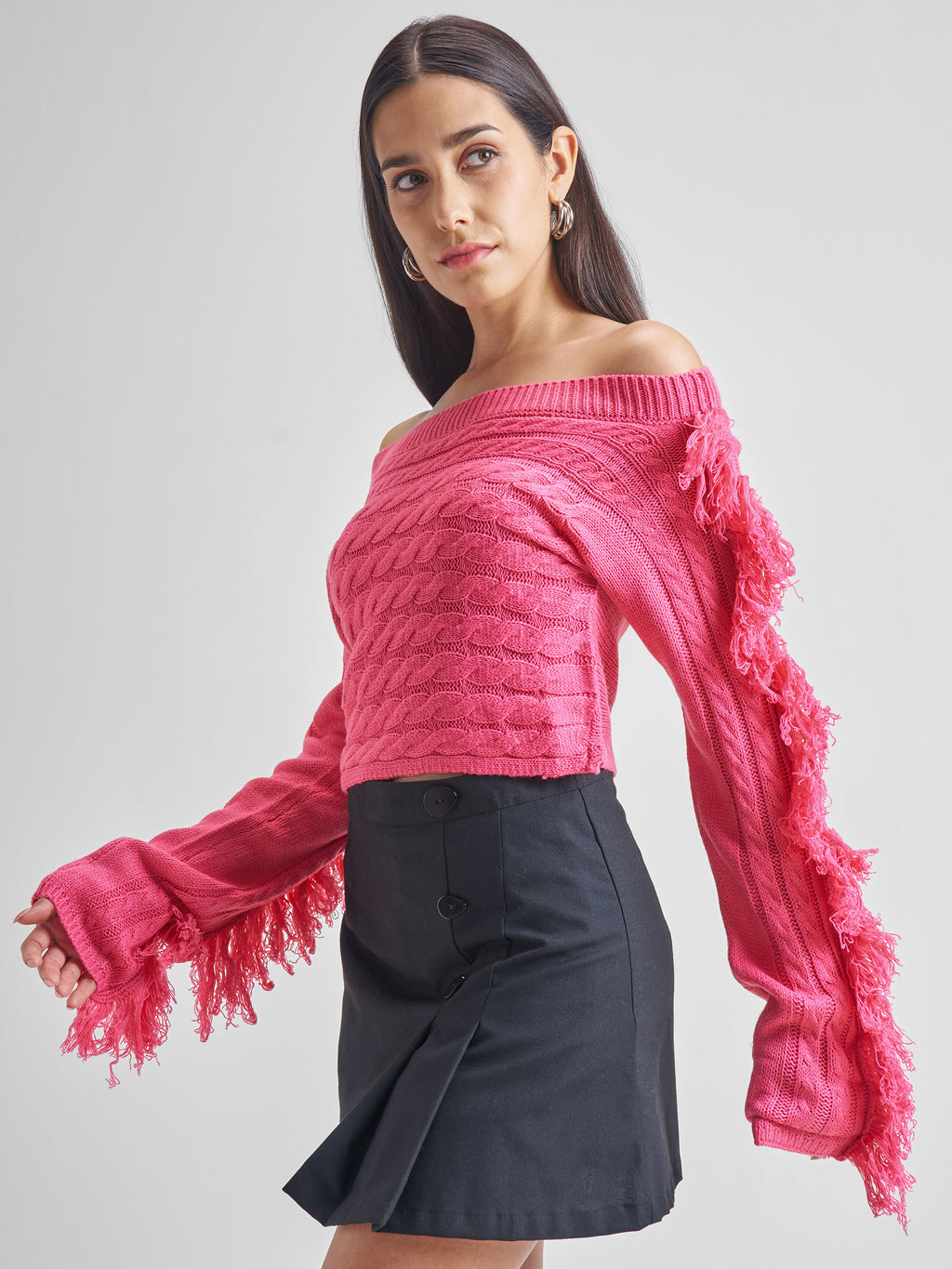 Tokyo Talkies Women Pink Boat Neck Sweater - Pink - Image 4