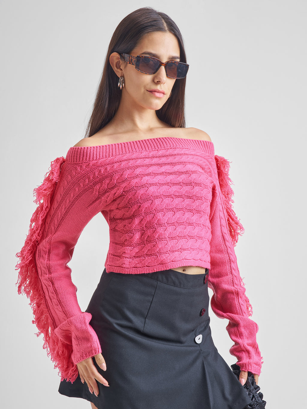 Tokyo Talkies Women Pink Boat Neck Sweater - Pink - Image 6