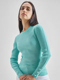 Tokyo Talkies Women Aqua Boat Neck Sweater - Blue - Image 1