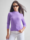 Tokyo Talkies Women Purple Mock Neck Pullover Sweater - Purple - Image 1