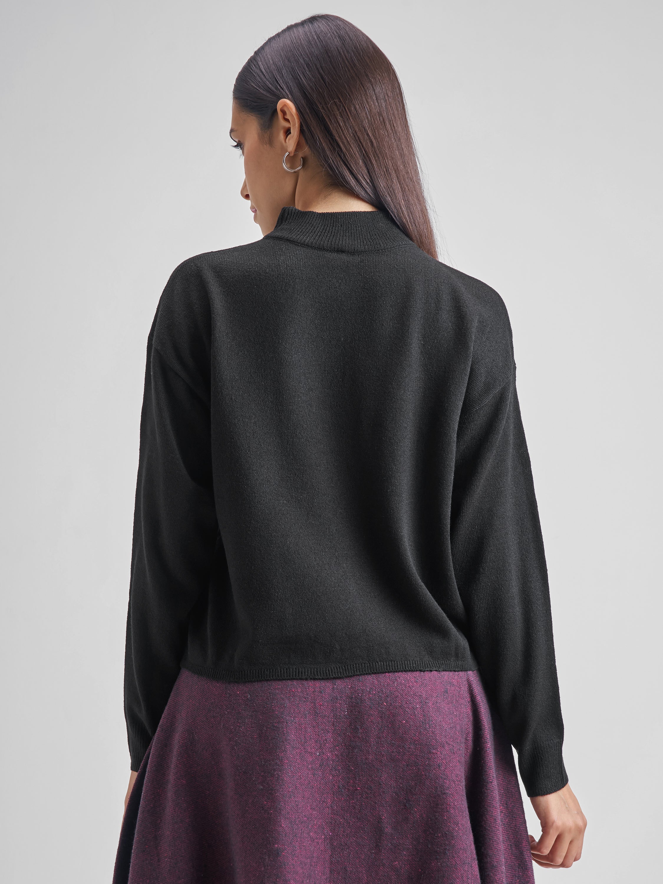 Tokyo Talkies Women Black Turtle Neck Sweater - Black - Image 3